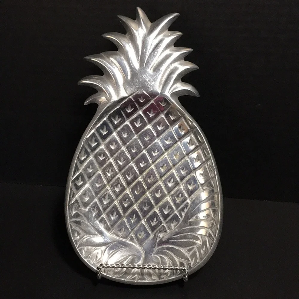 Silver Colored Aluminum Pineapple Trinket Serving Tray Dish Made in India